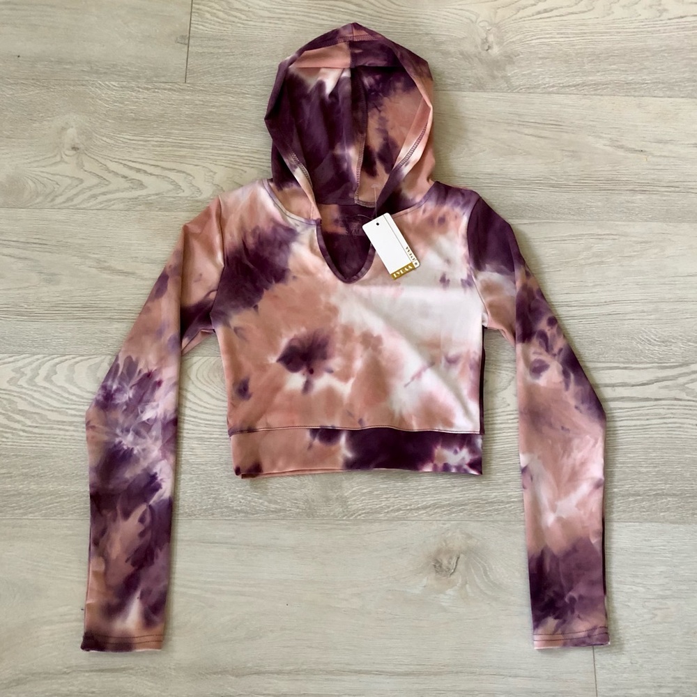 Lydaa Athletic Tie Dye Crop Hooded Long Sleeve Top